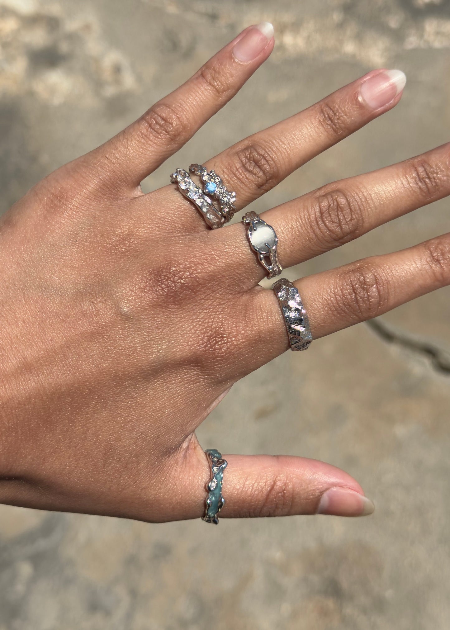925 Sterling Silver Brutalist Ring Gemstone Ring White Stone Ring Handmade Ring Hammered Ring Adjustable Ring Textured Chunky Statement Ring