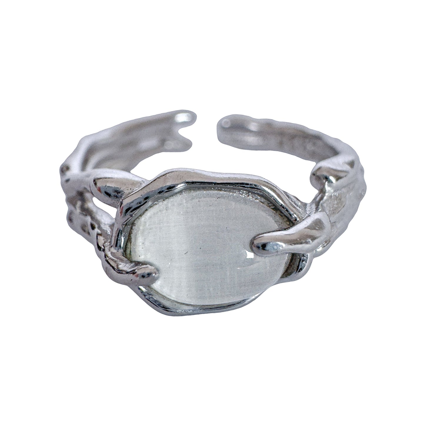 925 Sterling Silver Brutalist Ring Gemstone Ring White Stone Ring Handmade Ring Hammered Ring Adjustable Ring Textured Chunky Statement Ring