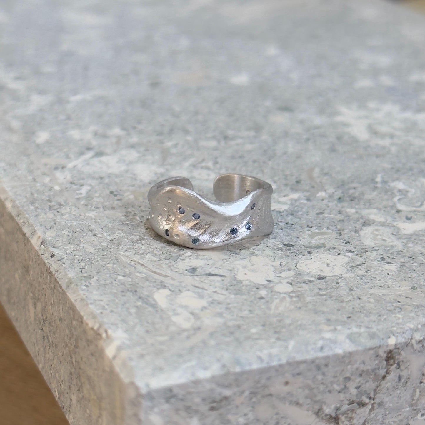 925 Sterling Silver Ring Brutalist Ring Blue Ring Gem Zircon Ring Handmade Ring Hammered Ring Adjustable Ring Textured Ring Statement Ring