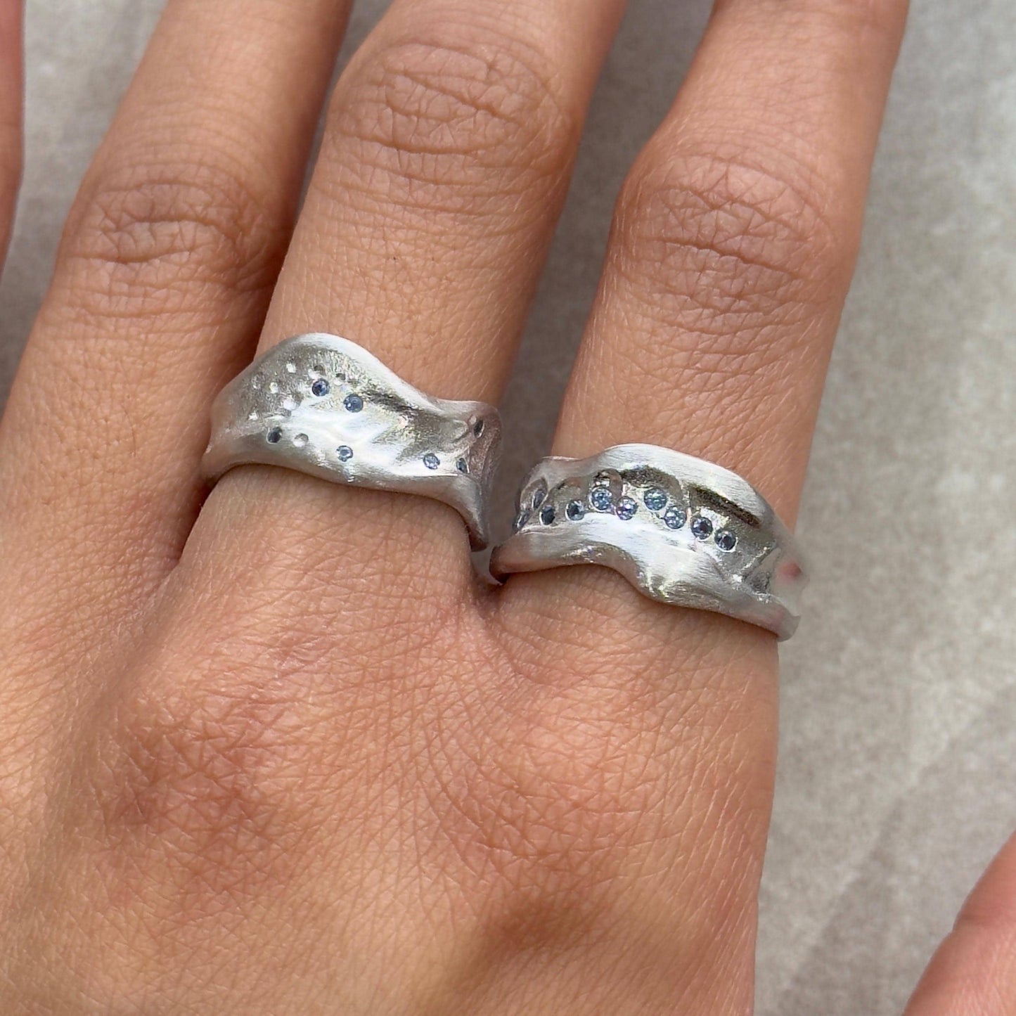 925 Sterling Silver Ring Brutalist Ring Blue Ring Gem Zircon Ring Handmade Ring Hammered Ring Adjustable Ring Textured Ring Statement Ring