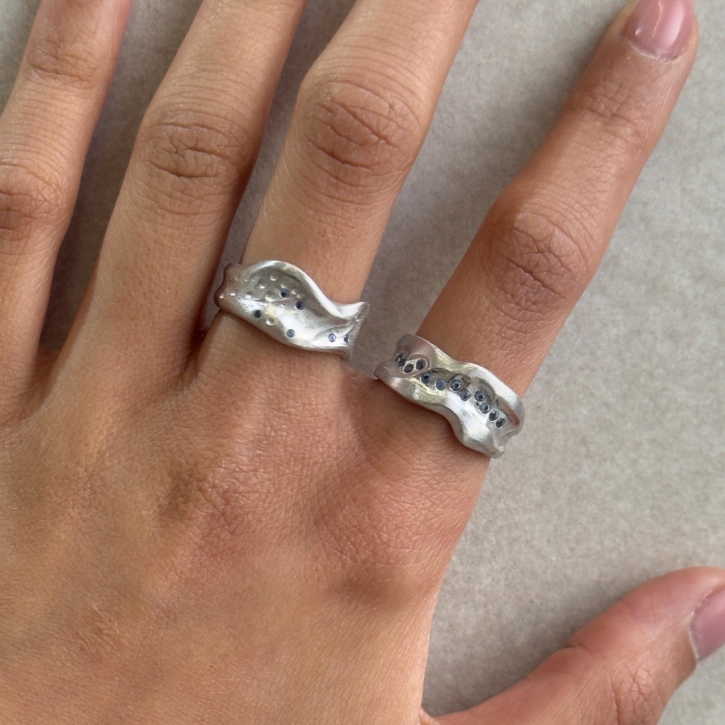 925 Sterling Silver Ring Brutalist Ring Blue Ring Gem Zircon Ring Handmade Ring Hammered Ring Adjustable Ring Textured Ring Statement Ring