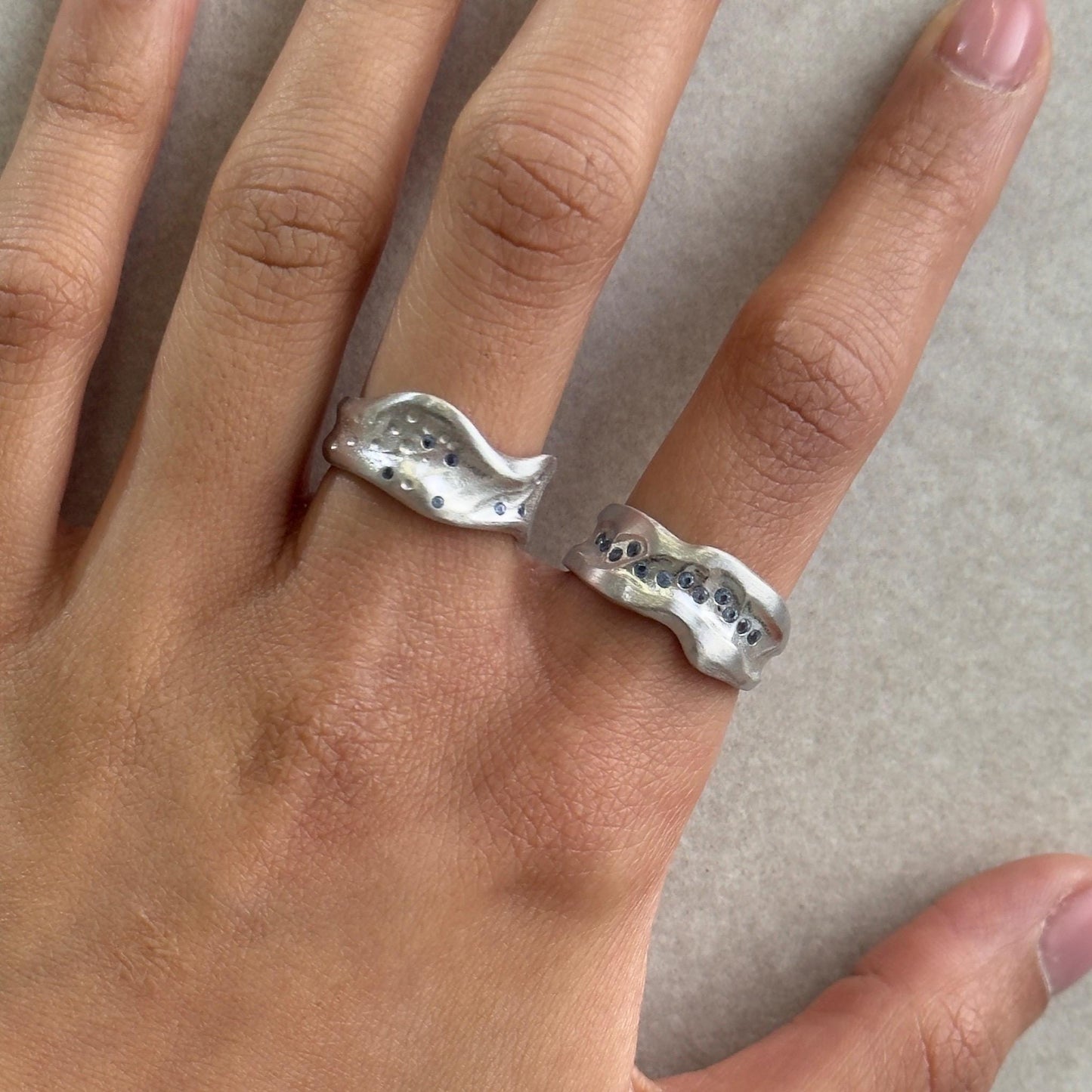 925 Sterling Silver Ring Brutalist Ring Blue Ring Gem Zircon Ring Handmade Ring Hammered Ring Adjustable Ring Textured Ring Statement Ring