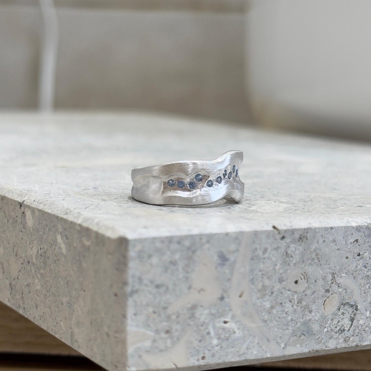 925 Sterling Silver Ring Brutalist Ring Blue Ring Gem Zircon Ring Handmade Ring Hammered Ring Adjustable Ring Textured Ring Statement Ring