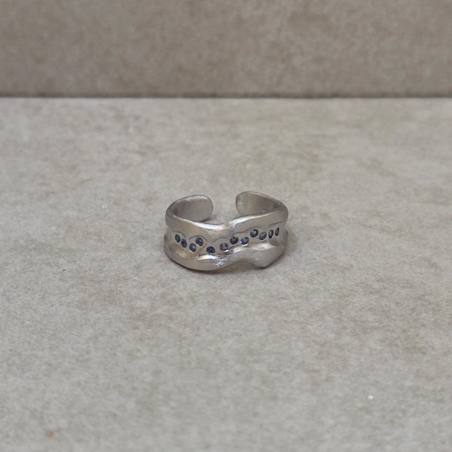 925 Sterling Silver Ring Brutalist Ring Blue Ring Gem Zircon Ring Handmade Ring Hammered Ring Adjustable Ring Textured Ring Statement Ring
