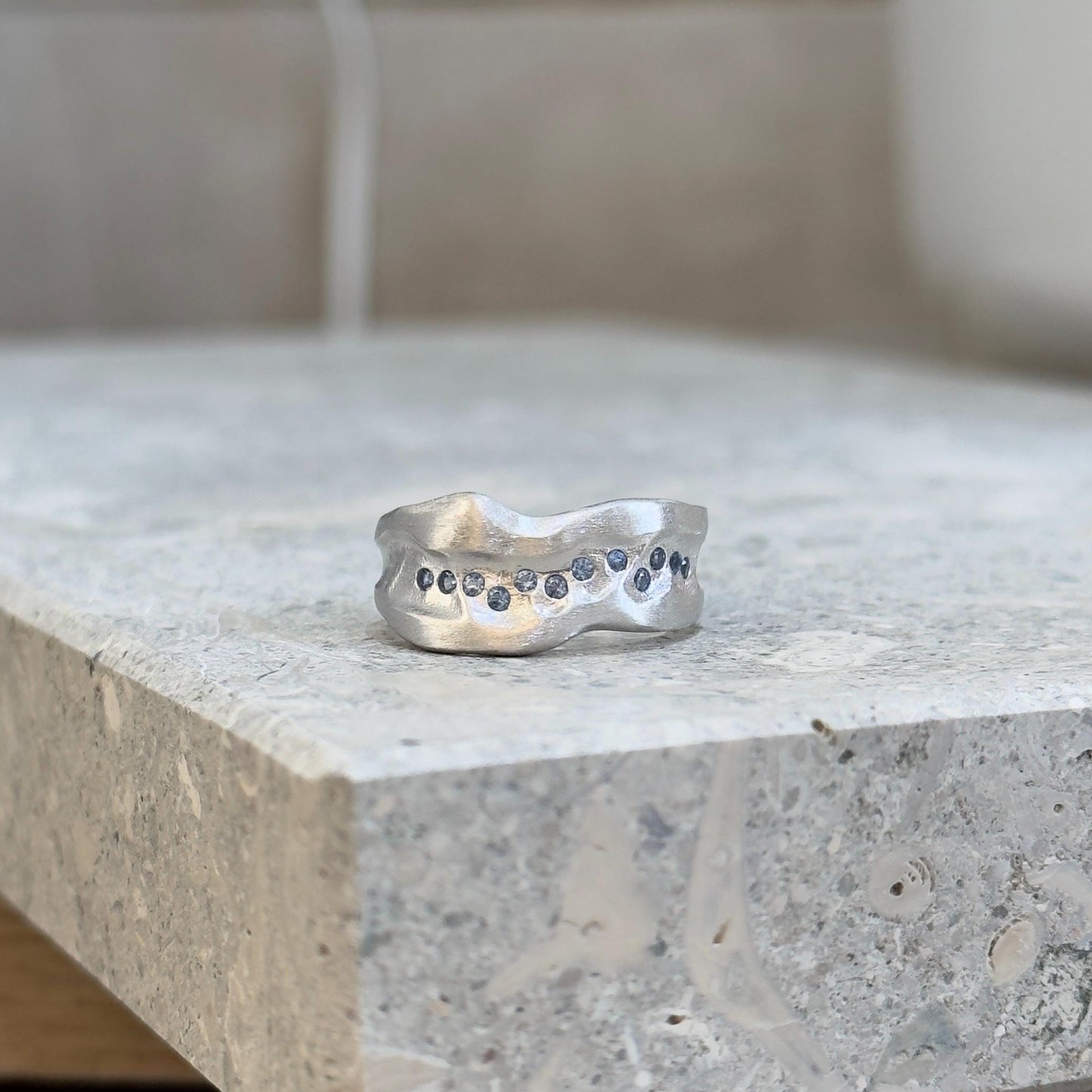 925 Sterling Silver Ring Brutalist Ring Blue Ring Gem Zircon Ring Handmade Ring Hammered Ring Adjustable Ring Textured Ring Statement Ring