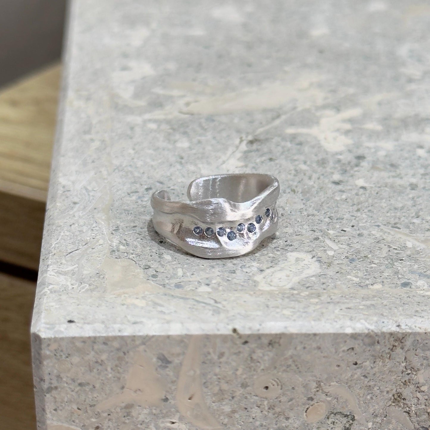 925 Sterling Silver Ring Brutalist Ring Blue Ring Gem Zircon Ring Handmade Ring Hammered Ring Adjustable Ring Textured Ring Statement Ring
