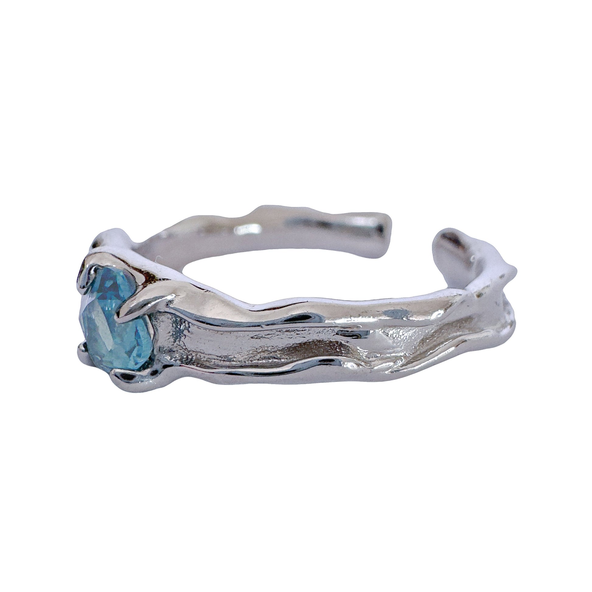925 Sterling Silver Ring Brutalist Ring Blue Ring Gem Zircon Ring Handmade Ring Hammered Ring Adjustable Ring Textured Ring Statement Ring