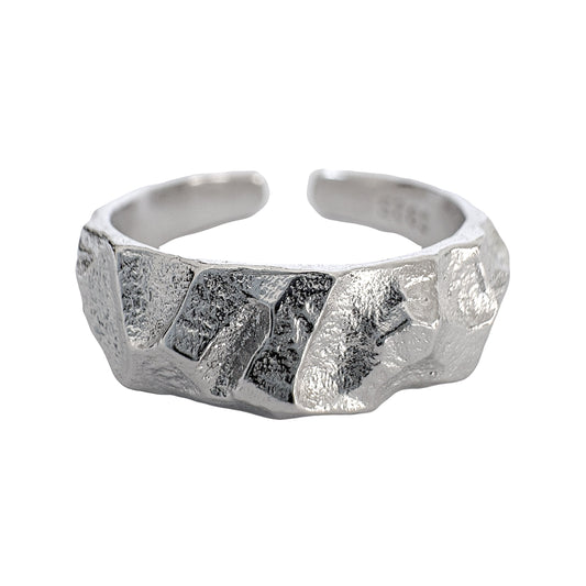 925 Sterling Silver Ring Brutalist Ring Handmade Hammered Ring Geometric Ring Adjustable Textured Ring Chunky Statement Ring Rocky Ring