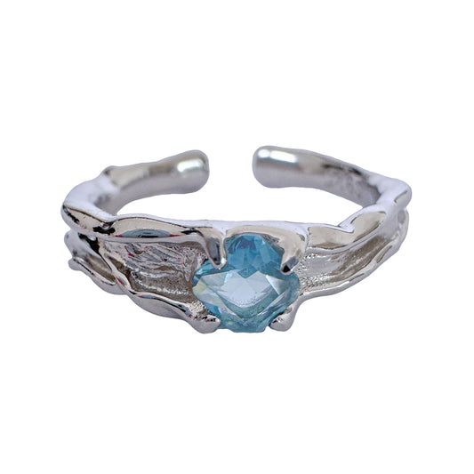 925 Sterling Silver Ring Brutalist Ring Blue Ring Gem Zircon Ring Handmade Ring Hammered Ring Adjustable Ring Textured Ring Statement Ring