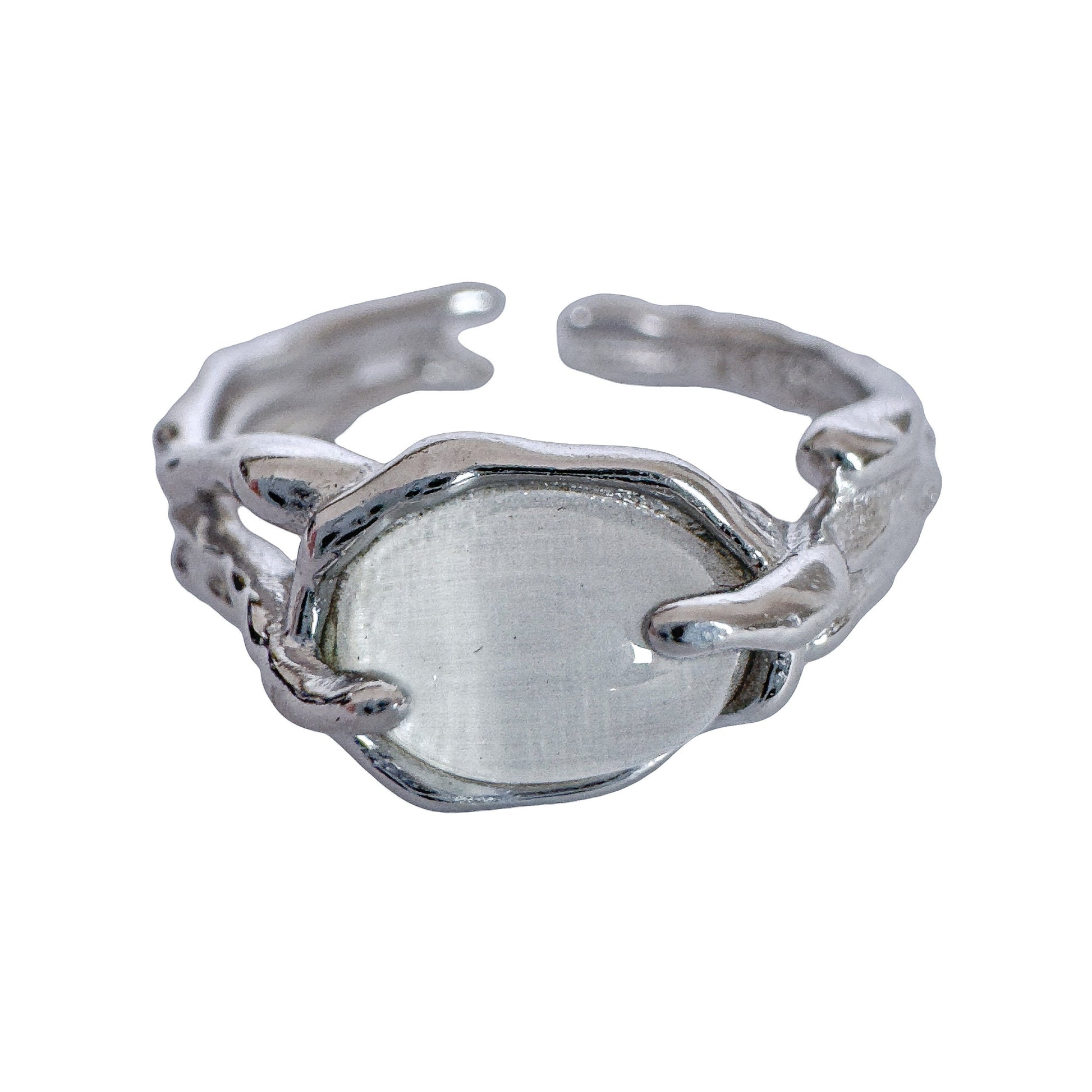 925 Sterling Silver Brutalist Ring Gemstone Ring White Stone Ring Handmade Ring Hammered Ring Adjustable Ring Textured Chunky Statement Ring