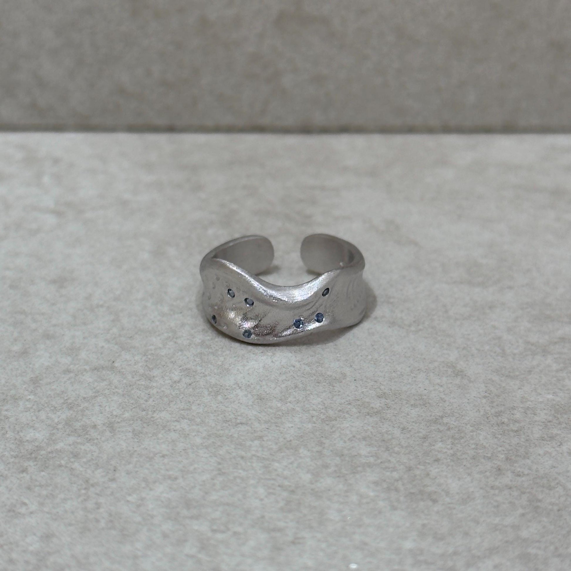 925 Sterling Silver Ring Brutalist Ring Blue Ring Gem Zircon Ring Handmade Ring Hammered Ring Adjustable Ring Textured Ring Statement Ring