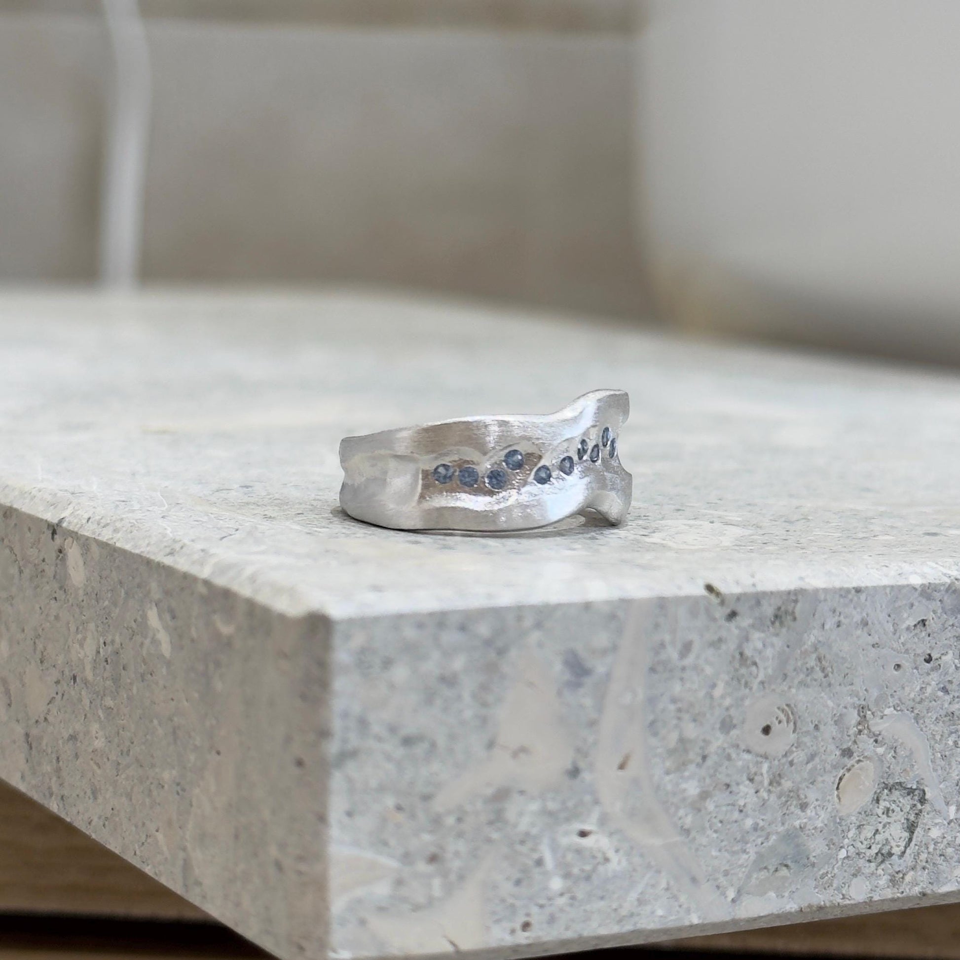 925 Sterling Silver Ring Brutalist Ring Blue Ring Gem Zircon Ring Handmade Ring Hammered Ring Adjustable Ring Textured Ring Statement Ring