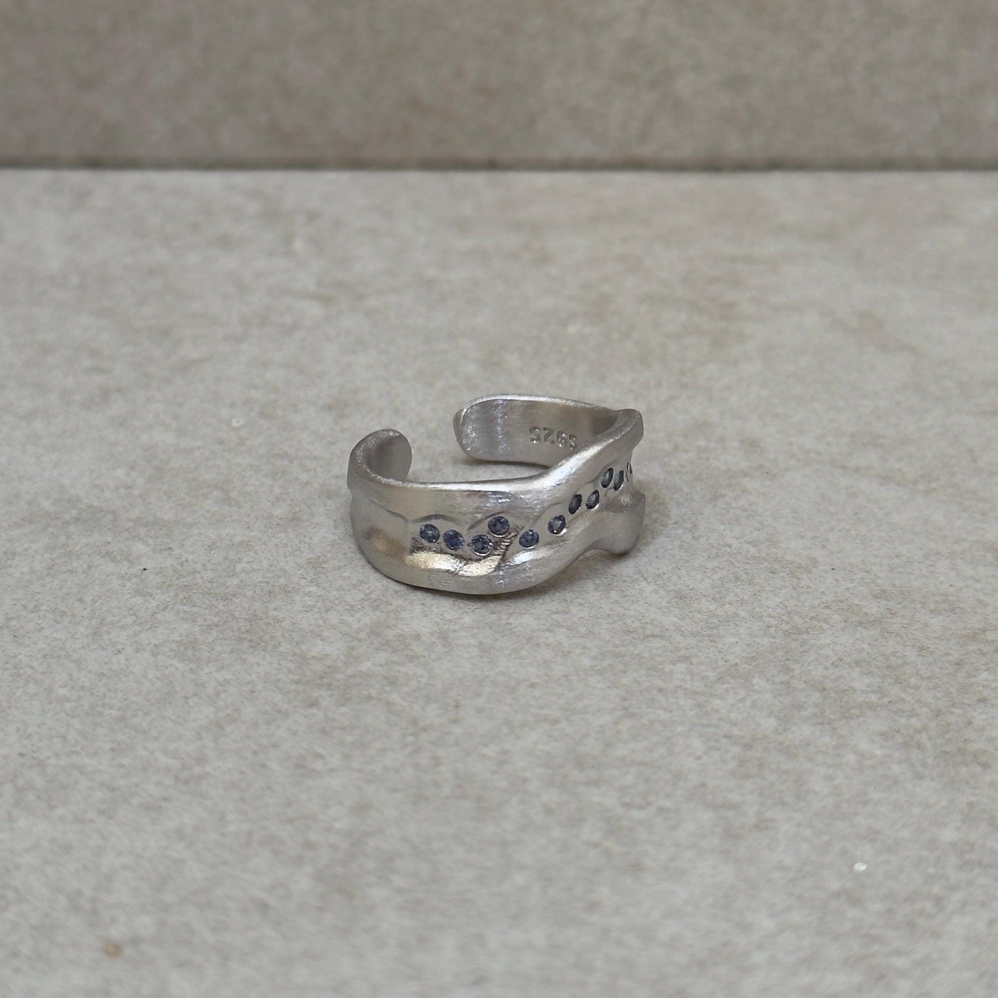 925 Sterling Silver Ring Brutalist Ring Blue Ring Gem Zircon Ring Handmade Ring Hammered Ring Adjustable Ring Textured Ring Statement Ring