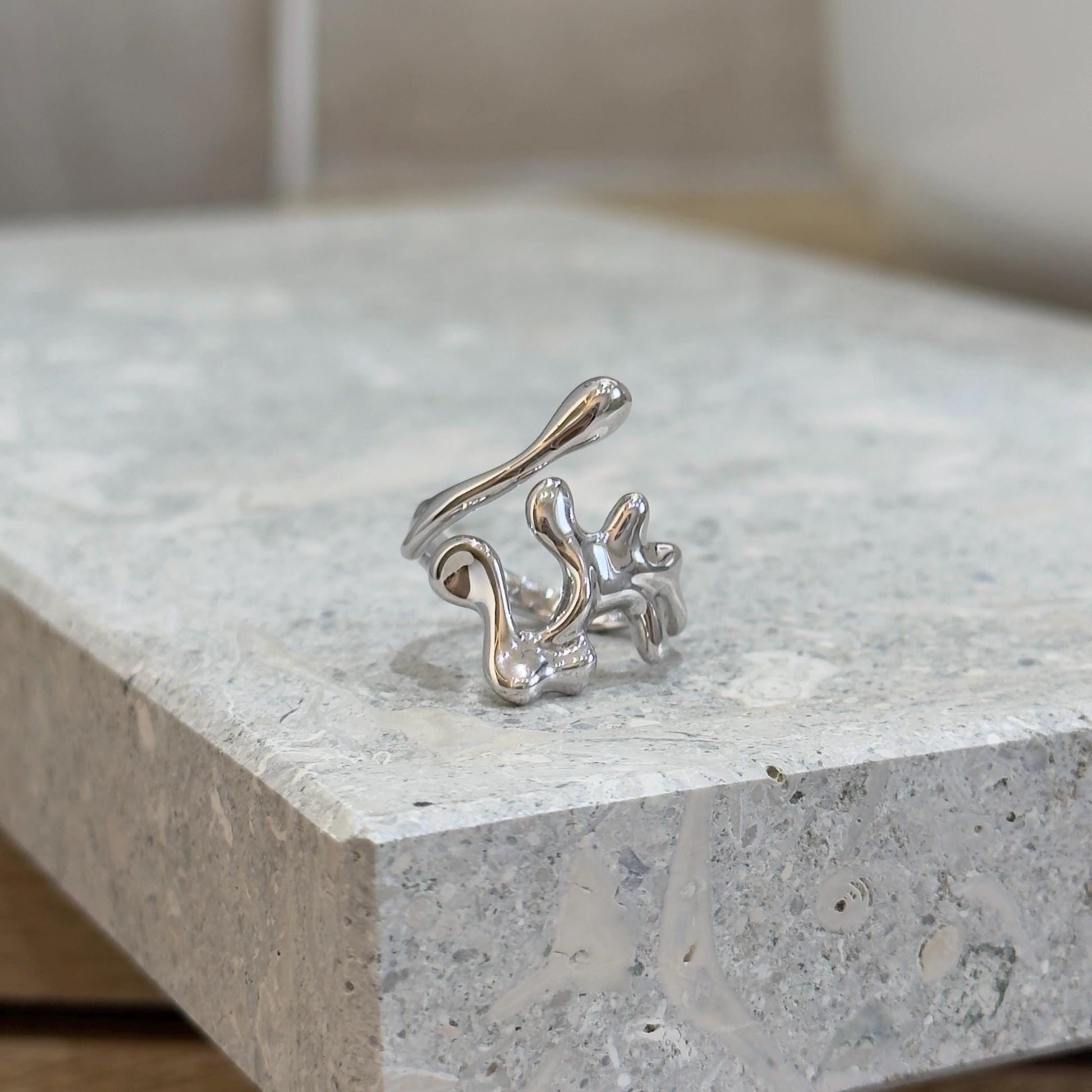 925 Sterling Silver Ring Brutalist Ring Handmade Hammered Ring Adjustable Textured Ring Chunky Statement Ring Rocky Ring Thick Jewellery
